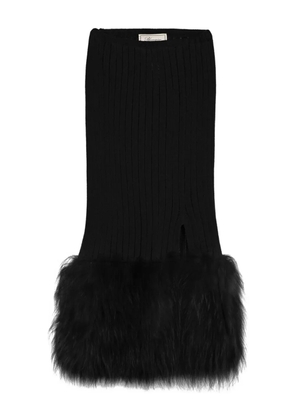 Blumarine ribbed fur-trimmed midi skirt - Black