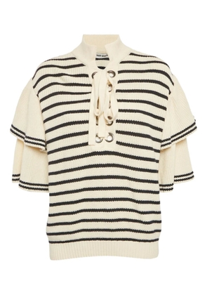 Self-Portrait stripe-pattern knitted T-shirt - Neutrals