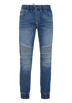 Philipp Plein ribbed-detail slim-cut jeans - Blue