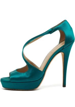 Saint Laurent Pre-Owned 130mm satin platform sandals - Green