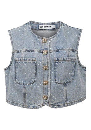 Self-Portrait rhinestone button-up denim top - Blue