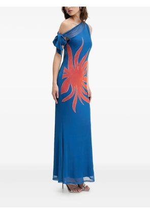 NEVER FULLY DRESSED one-shoulder flame-print maxi dress - Blue