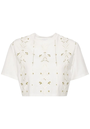 Giambattista Valli embroidered cotton croped top - White