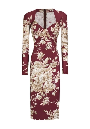 Dolce & Gabbana floral-print long-sleeve midi dress - Red