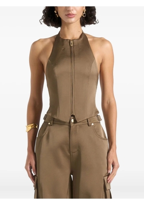 Manière De Voir Claudette satin halterneck backless top - Brown