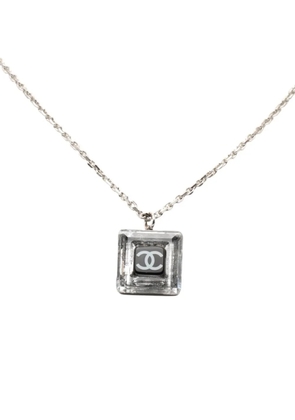 CHANEL Pre-Owned 2008 Silver Plated Crystal CC Square Pendant Necklace costume necklace