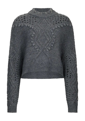 LIU JO embellished openwork-knit sweater - Grey