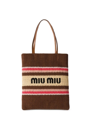 Miu Miu logo-embroidered tote bag - Brown