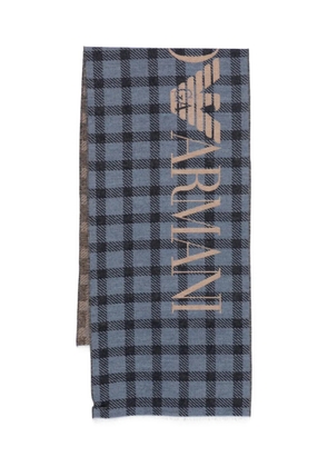 Emporio Armani check-pattern logo scarf - Blue