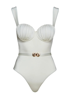 Noire Swimwear belted ruched balconette swimsuit - White