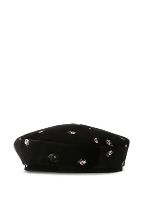 Maison Michel floral-embroidered beret - Black
