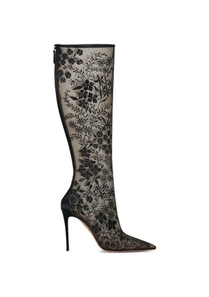Aquazzura floral beaded knee-high boots - White