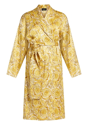 Versace Barocco-print silk-satin robe - Yellow