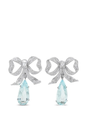 LB Exclusive diamond and aquamarine bow earrings - Silver