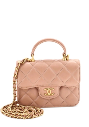 CHANEL Pre-Owned Top Handle Flap Coin Purse with Chain Quilted Lambskin crossbody bag - Neutrals
