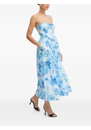 Bardot floral corset midi dress - Blue