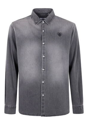 Family First heart-embroidered denim shirt - Grey