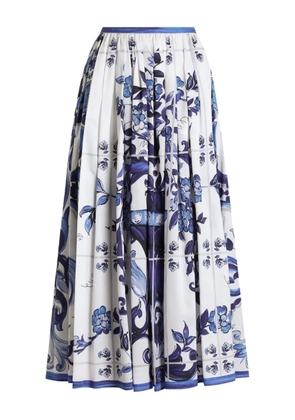 Dolce & Gabbana Majolica-print long cotton satin skirt - Blue