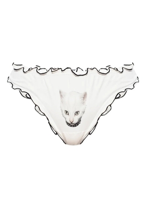 Blumarine cat-print ruffled briefs - White