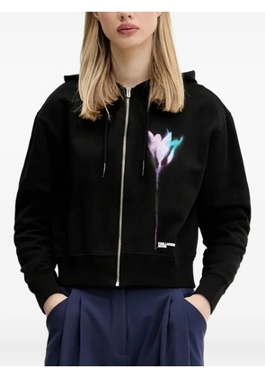 Karl Lagerfeld Jeans flower-print zip-up hoodie - Black