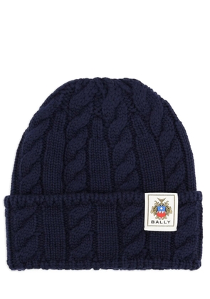 Bally cable-knit logo-patch beanie hat - Blue