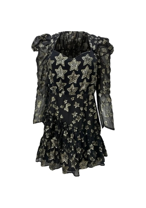LoveShackFancy star-embroidered long-sleeve mini dress - Black