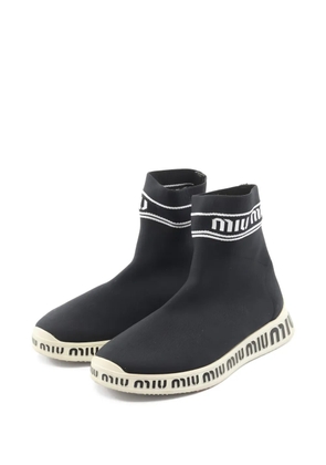 Miu Miu Pre-Owned 2010s knit-socks logo sneakers - Black