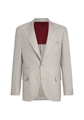 Brunello Cucinelli cashmere and silk chevron deconstructed blazer with peak lapels - Grey