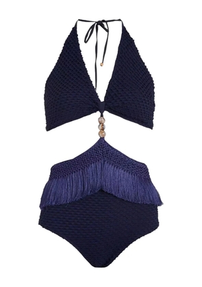 PatBO fringed beaded swimsuit - Blue