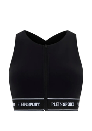 Plein Sport zip elastic fleece bra top - Black