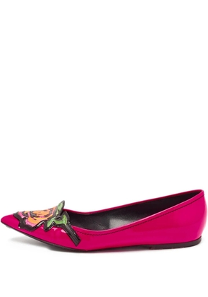Louis Vuitton Pre-Owned rose-embroidered pointed flats - Pink