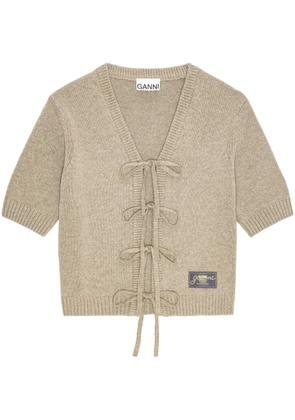 GANNI lace-up cardigan - Neutrals