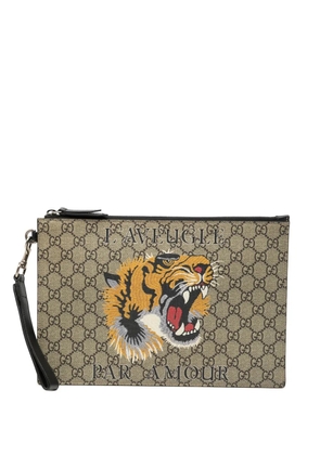 Gucci Pre-Owned 2000-2015 GG Supreme Tiger clutch bag - Brown