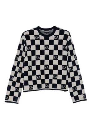 Emporio Armani check-pattern logo sweater - White