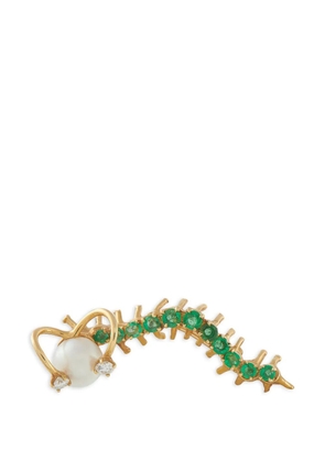 LB Exclusive diamond emerald pearl caterpillar brooch - Gold