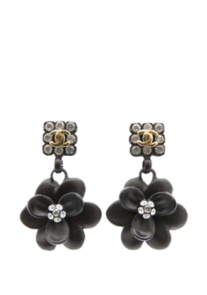 CHANEL Pre-Owned 2002 Resin Rhinestone Camellia Swing Push Back Earrings costume earrings - Black