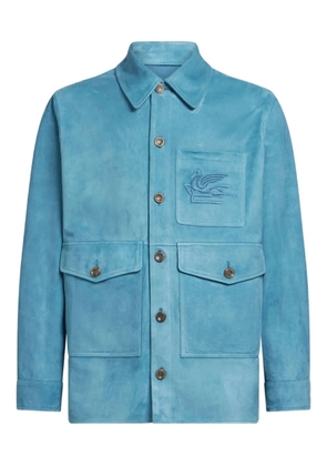 ETRO pegasus-embroidered suede shirt jacket - Blue
