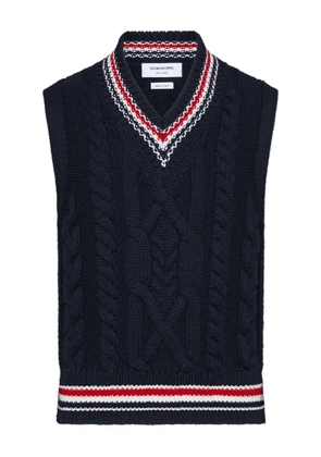 Thom Browne Aran-knit cable-stitch wool vest - Blue