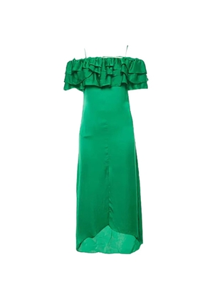 Maje ruffle-detail satin midi dress - Green
