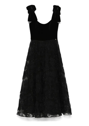 NISSA floral-appliqué midi dress - Black