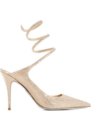 René Caovilla 80mm crystal-embellished spiral-strap pumps - Gold