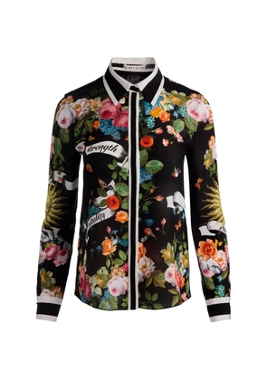 alice + olivia floral collared silk shirt - Black