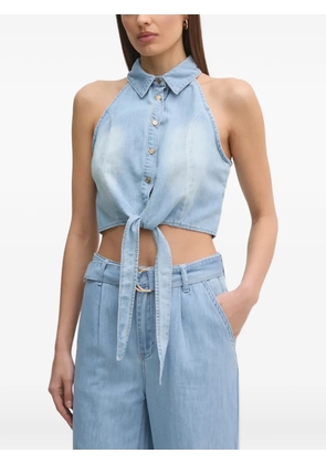 Gaudi halterneck front-knot top - Blue