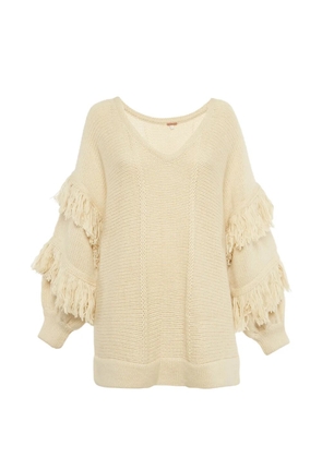 Johanna Ortiz knit fringed sweater - Neutrals