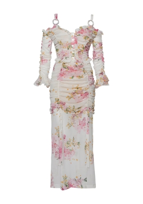 Alessandra Rich floral-print ruched maxi dress - White