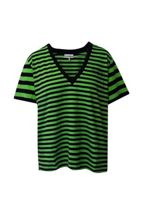 GANNI striped V-neck t-shirt - Green