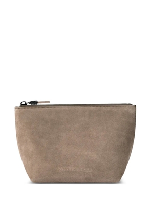 Brunello Cucinelli suede pouch with shiny zipper pull - Grey