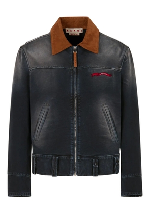 Marni suede-collar denim jacket - Blue