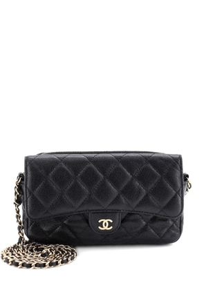 CHANEL Pre-Owned Classic Flap Phone Holder with Chain Quilted Caviar clutch bag - Black
