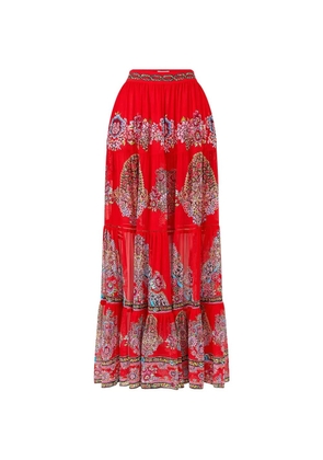 Camilla floral-detail tiered maxi skirt